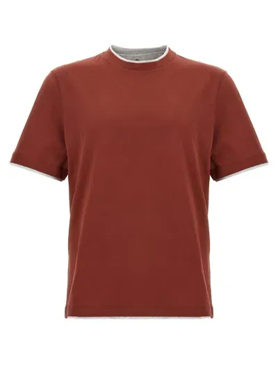 Brunello Cucinelli T-shirt With Faux-layering In Red