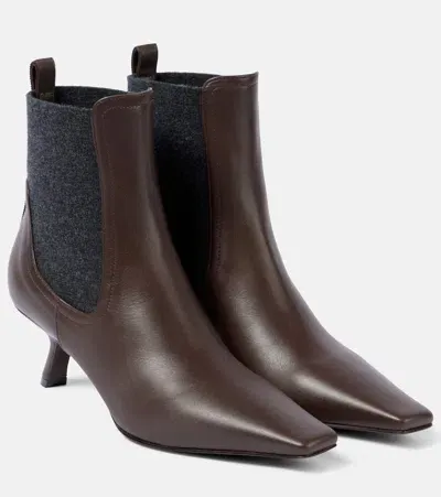 Brunello Cucinelli Leather Ankle Boots In Brown