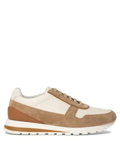 Brunello Cucinelli Olimpo Textured-leather And Suede Sneakers In Neutrals