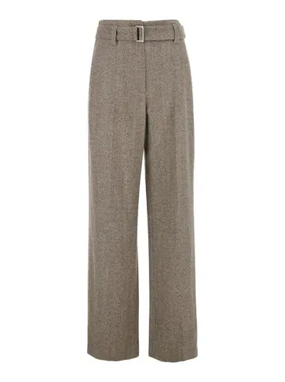 Brunello Cucinelli Light Brown High Waist Pants With Belt In Wool Woman