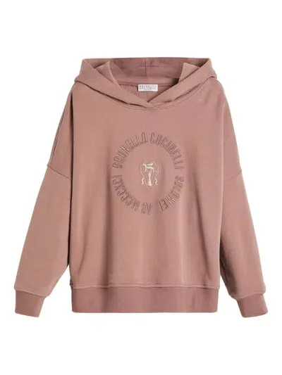 Brunello Cucinelli Kids' Logo-embroidered Hoodie In Pink