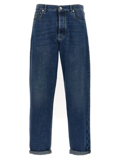 Brunello Cucinelli Logo Embroidery Jeans In Blue