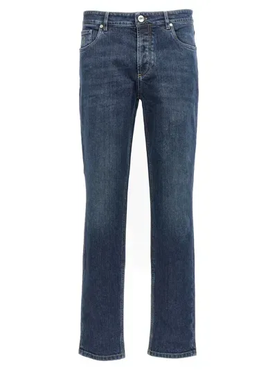 Brunello Cucinelli Logo Embroidery Stretch Jeans In Blue