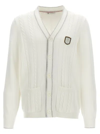 Brunello Cucinelli Logo Patch Cardigan Sweater, Cardigans In Multi