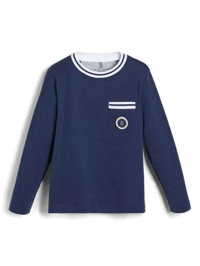 Brunello Cucinelli Kids' Logo-patch T-shirt In Blue