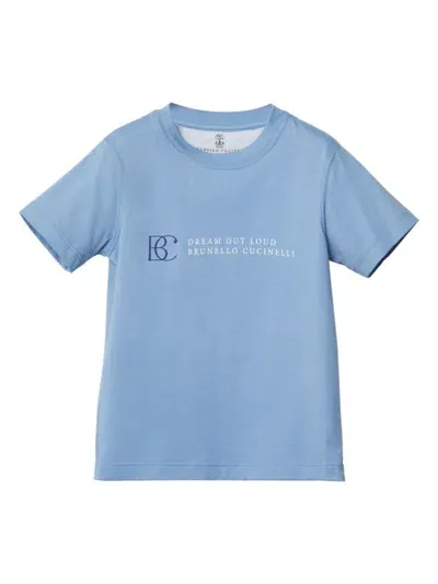 Brunello Cucinelli Kids' Logo-print T-shirt In Blue