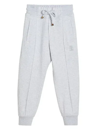 Brunello Cucinelli Kids' Logo-print Track Pants In Grey