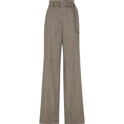 Brunello Cucinelli Herringbone-pattern Pressed-crease Trousers In Brown