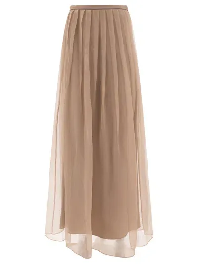 Brunello Cucinelli Maxi Pleated Skirts In Neutral