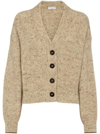 Brunello Cucinelli Melange Effect Cardigan In Brown