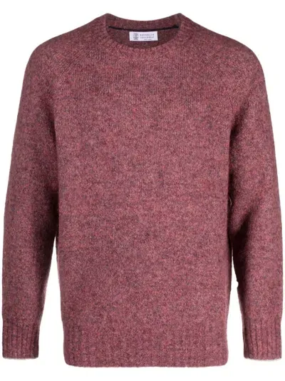 Brunello Cucinelli Mélange-effect Crew-neck Jumper In Red