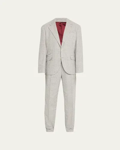 Brunello Cucinelli Men's Plaid Cashmere-blend Suit In Pearl Grey