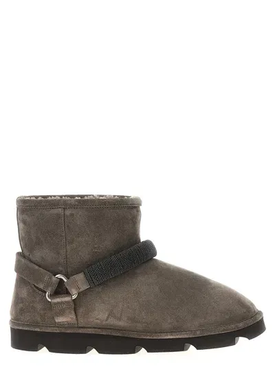 Brunello Cucinelli 'monile' Ankle Boots In Gray