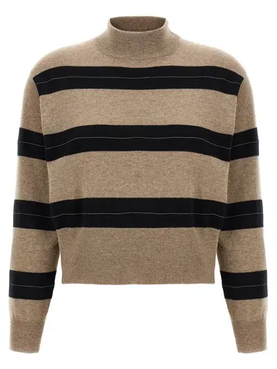 Brunello Cucinelli Monile Striped Sweater In Brown