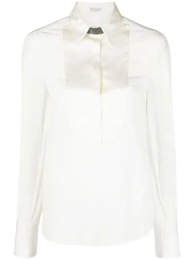 Brunello Cucinelli Monili-embellishment Silk Top In White