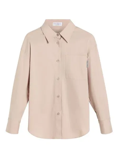 Brunello Cucinelli Kids' Poplin Shirt In Pink