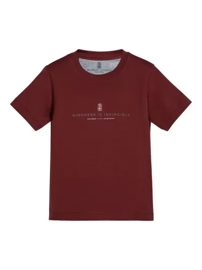 Brunello Cucinelli Printed Cotton T-shirt In 红色