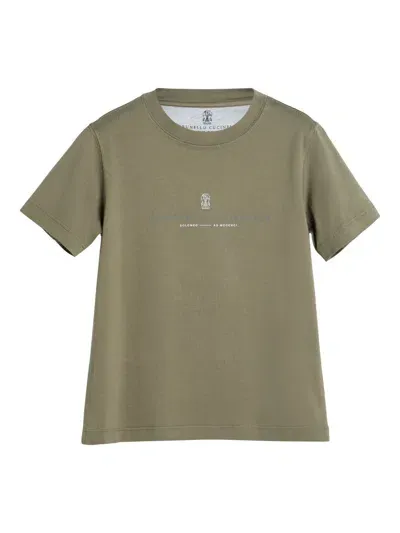 Brunello Cucinelli Printed Cotton T-shirt In 绿色