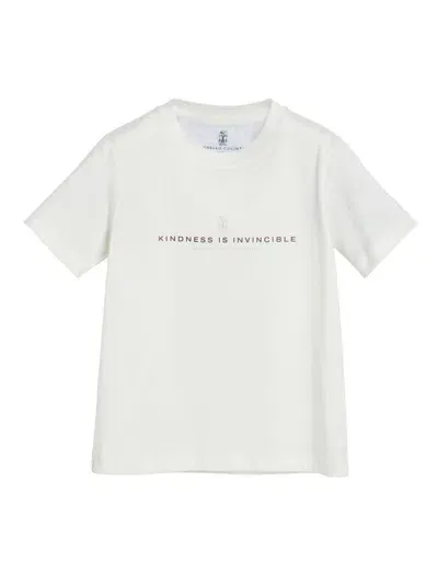 Brunello Cucinelli Kids' Printed Cotton T-shirt In White