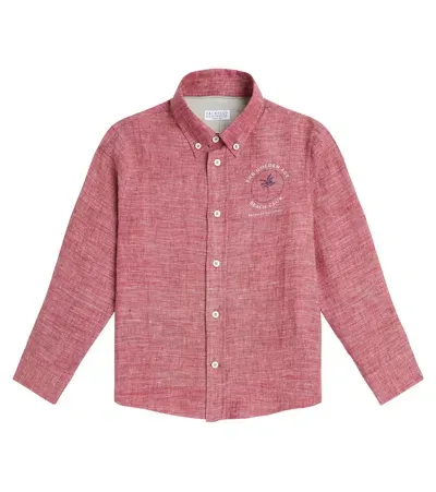 Brunello Cucinelli Kids' Printed Linen Shirt In Red