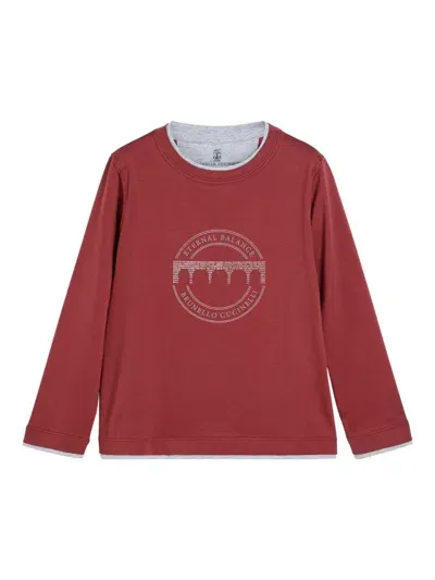 Brunello Cucinelli Printed Long-sleeve T-shirt In 红色