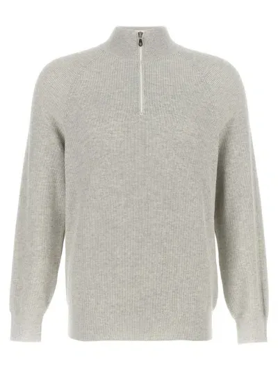 Brunello Cucinelli Ribbed Sweater In Gray