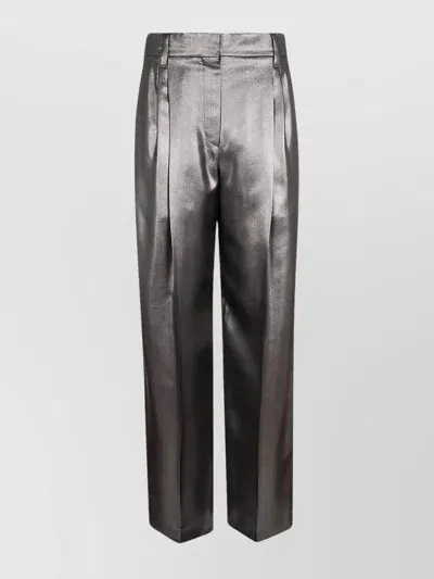 Brunello Cucinelli Silk Trousers Relaxed Metallic Detail In Grey