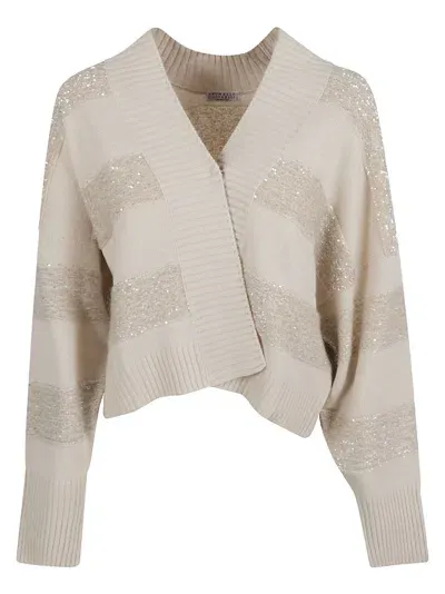 Brunello Cucinelli Stripe Embellished Rib Trim Cardigan In Default Title