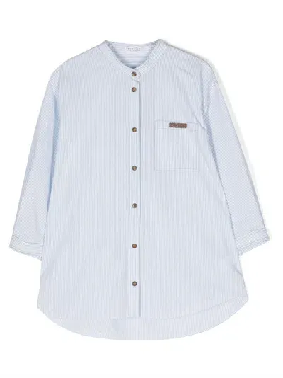 Brunello Cucinelli Kids' Stripe-print Cotton Shirt In Blue