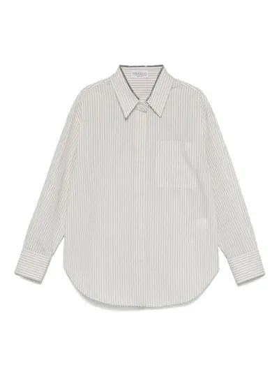 Brunello Cucinelli Kids' Striped Shirt In White