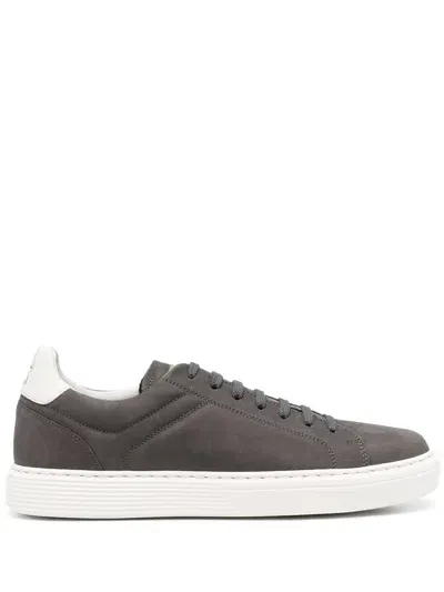 Brunello Cucinelli Suede Leather Sneakers In Grey