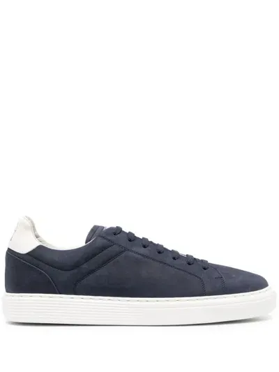 Brunello Cucinelli Suede Leather Sneakers In Blue