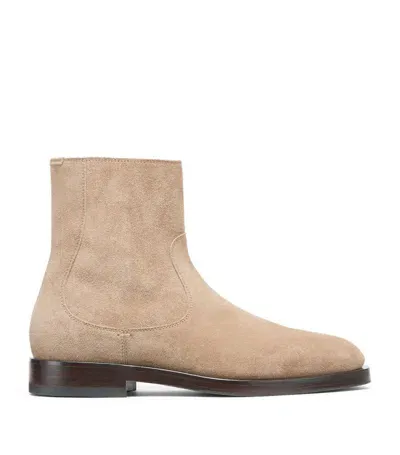 Brunello Cucinelli Suede Zip-up Boots In Brown