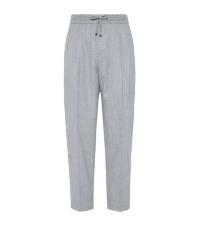 Brunello Cucinelli Virgin Wool Drawstring Trousers In Pearl Grey