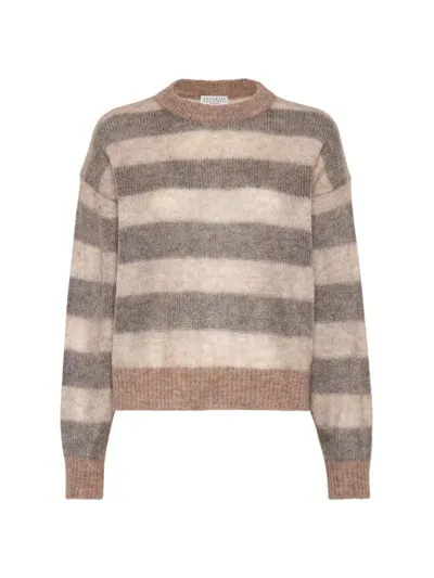 Brunello Cucinelli Striped Mohair-blend Jumper In Brown