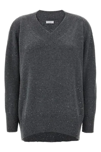 Brunello Cucinelli Sequin Sweater In Gray