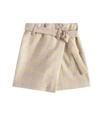 Brunello Cucinelli Kids' Wool-blend Flannel Skort In Multicoloured