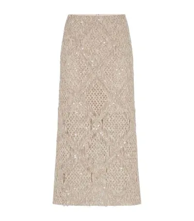 Brunello Cucinelli Wool-blend Sequinned Midi Skirt In Multi