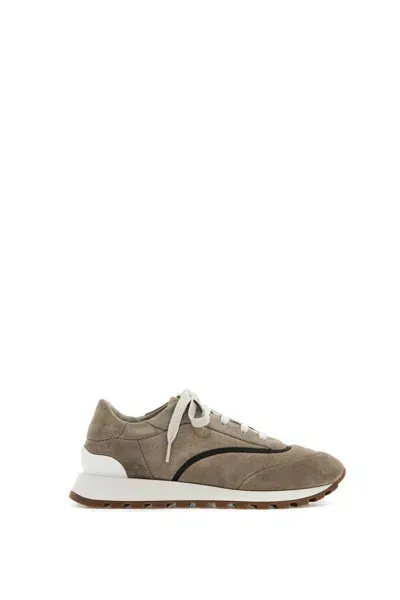 Brunello Cucinelli Wool Sneakers With Precious Stripe Design In Neutrals