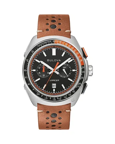 Bulova Men's Chronograph Racer Brown Leather Strap Watch 42mm In No Color