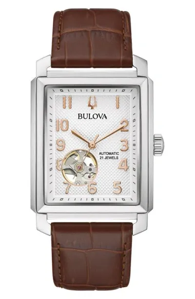 Bulova Men's Automatic Sutton Brown Leather Strap Watch 33mm In Brown / Gold Tone / Rose / Rose Gold Tone / Silver / White