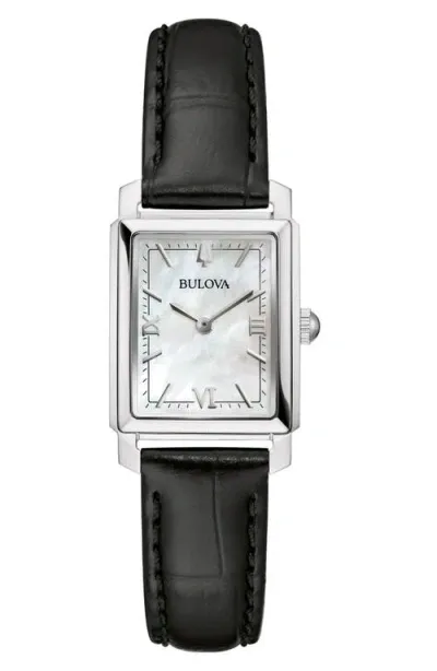 Bulova Sutton Mother-of-pearl Leather Strap Watch, 21mm In Silverone