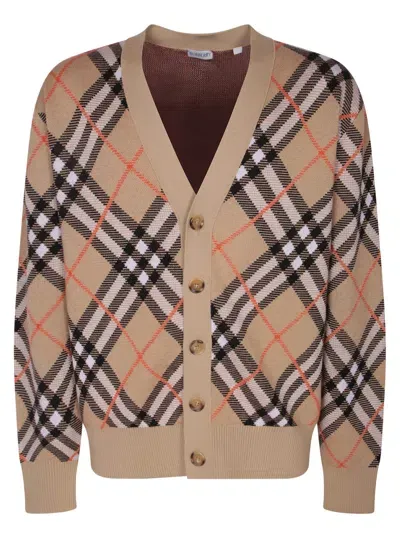 Burberry Beige Check Cardigan In Neutrals