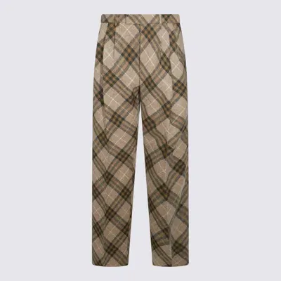 Burberry Beige Wool Pants In Camp Ip Check