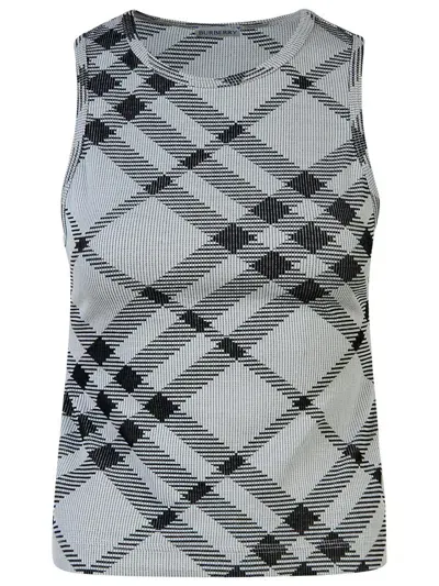 Burberry Check Cotton Blend Tank Top In Gray