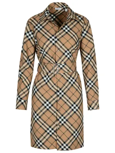 Burberry Check Dress In Beige Wool Blend In Cream