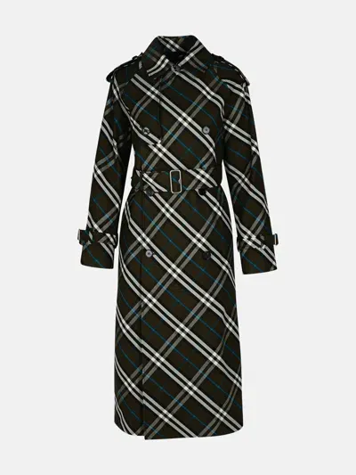 Burberry Kids' 'check' Green Polyester Trench Coat