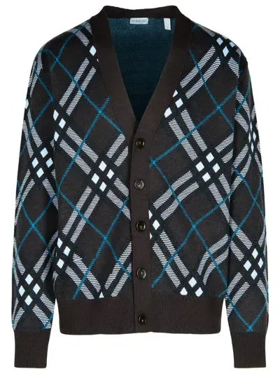 Burberry Wool-mohair Check Cardigan In Green