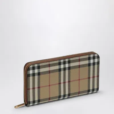 Burberry Check Pattern Beige Zipped Wallet In Multicolor