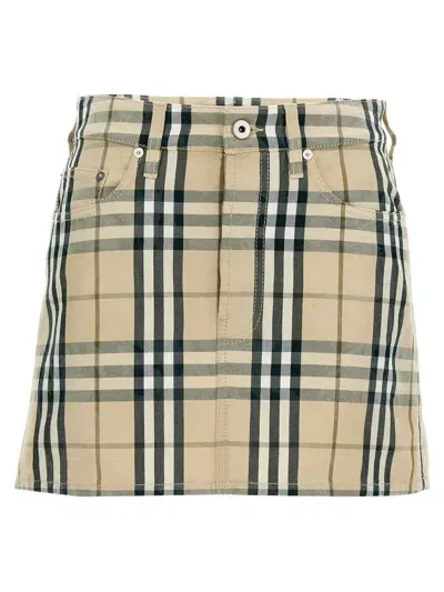 Burberry Check Skirt In Beige